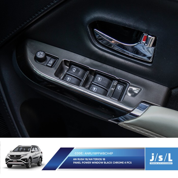 All New Rush Panel Power Window Cover Black Chrome 4 Pcs JSL