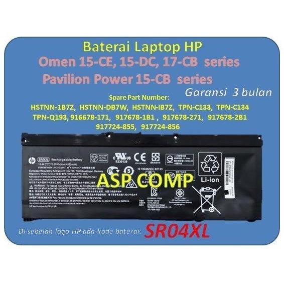 Baterai Laptop HP OMEN 15-DC1111TX 15-DC0011TX 15-DC0013TX 15-DC1077TX