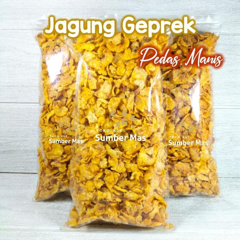 

7.7 JAGUNG GEPREK 250gr / RASA PEDAS MANIS / Emping Jagung / Cemilan / Snack kiloan / Kue kering
