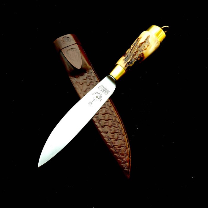 Herder Pisau cap Garpu Pisau Solingen 5"Handle Tanduk Sarung kulit ORIGINAL