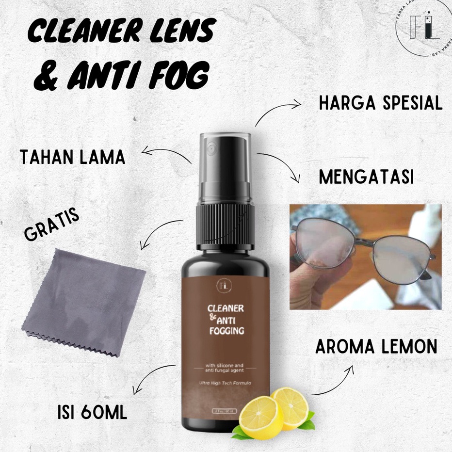 【Penjualan Terbaik】✅COD FarkaLab Cleaner Lens & Anti Fog 60ml - Pembersih Kacamata Lensa Helm Mobil 