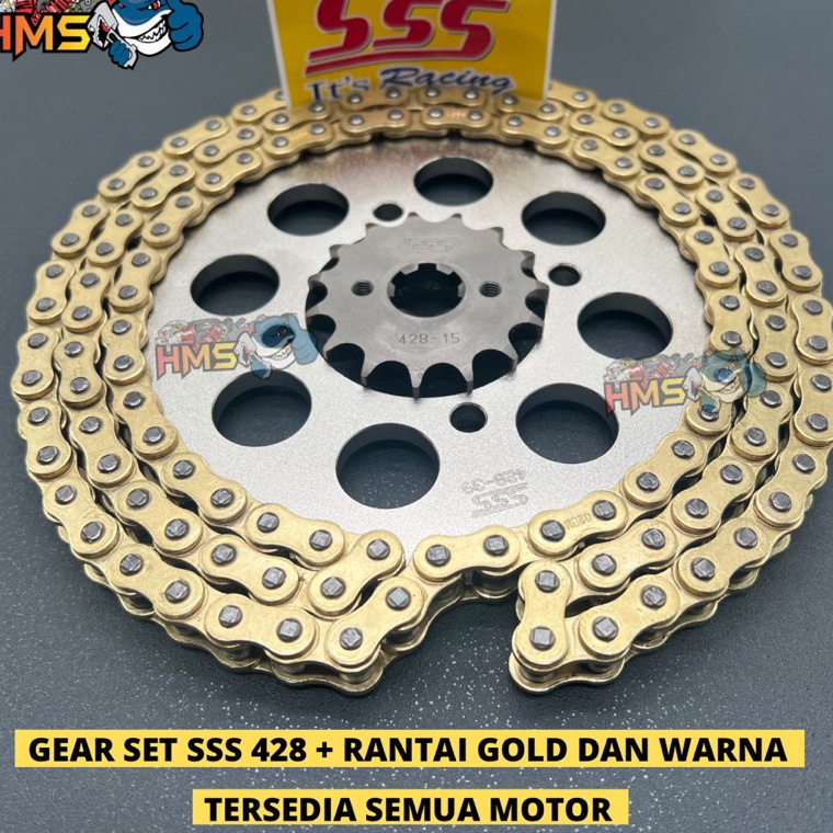 HARGA TERMURAAH|| Gir Set SSS Cbr Cb150 R Megapro Verza Tiger Rantai Gold  428 - Gear Set Sss Cbr 15
