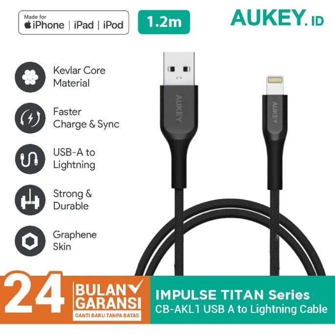 Aukey Cable Mfi Usb A To Lightning Kevlar Cable 1.2 M Black- 500420