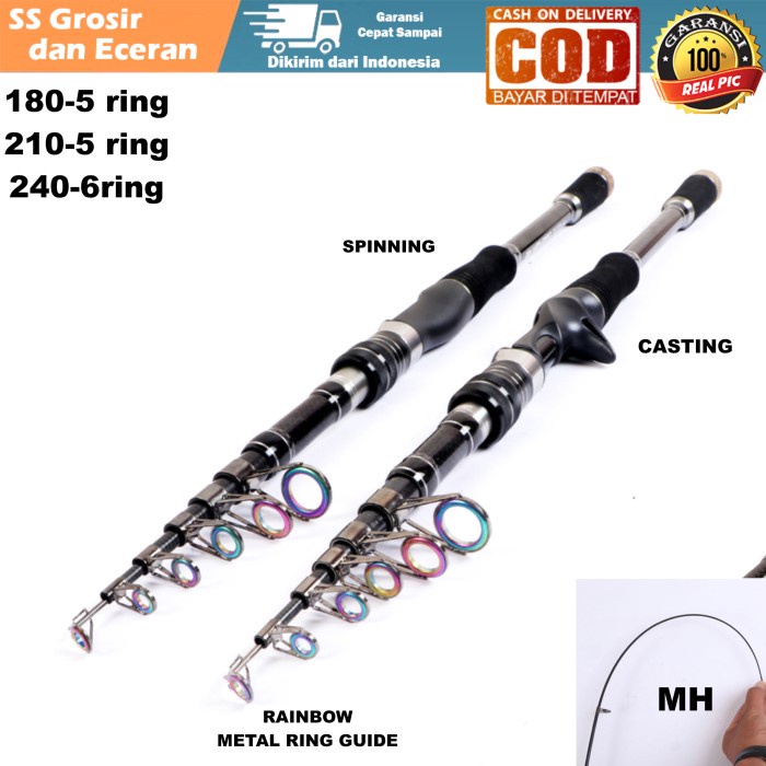 Casting Spinning Joran Pancing Ultralht Ul Pendek Mini Ring Rainbow