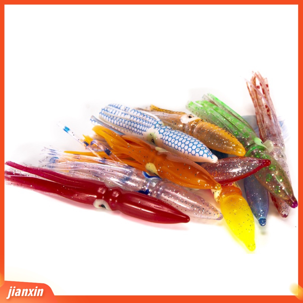 [Jianxin] 10 Pcs Umpan Pancing Soft Bait Bentuk Cumi-Cumi Warna-Warni Ukuran 8cm