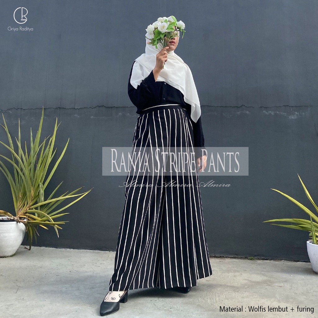 Celana Kulot Panjang Motif Garis Salur Rania Stripe Pants Almira