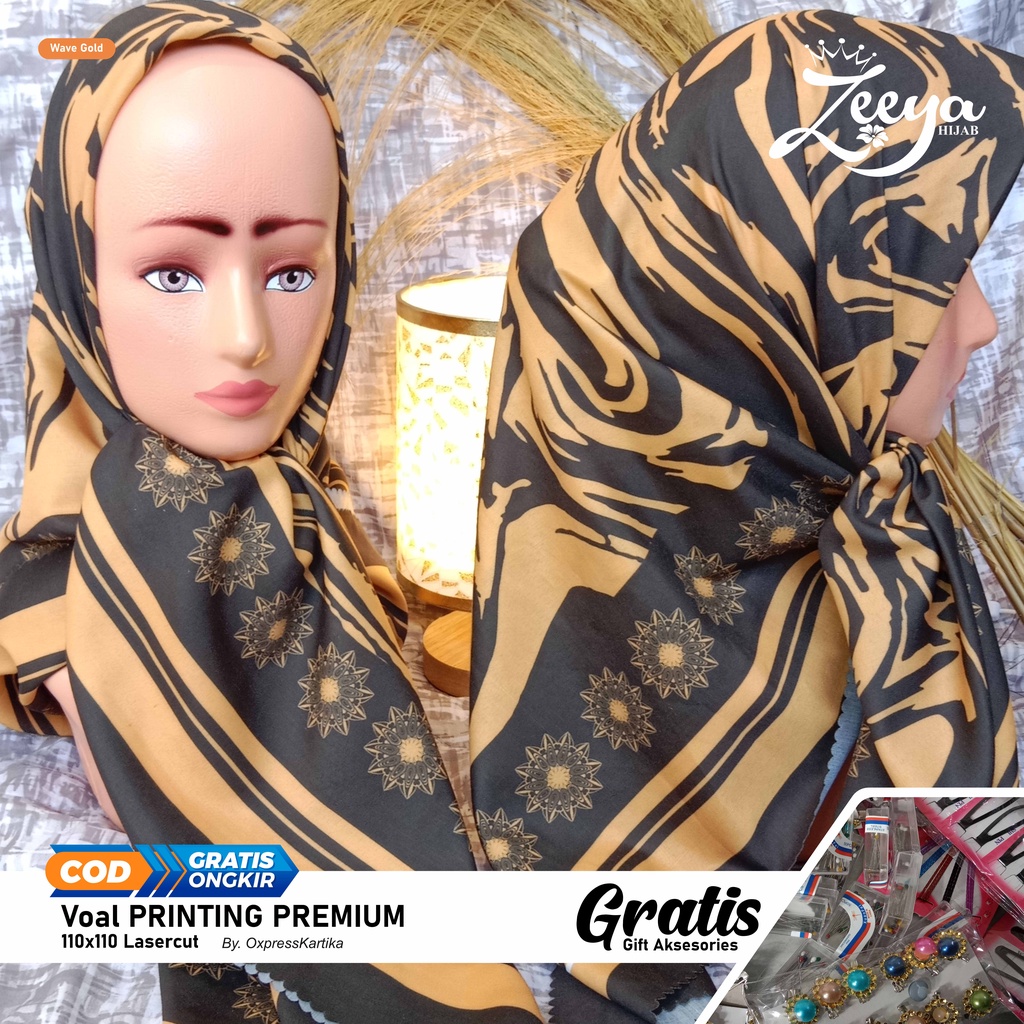 Kerudung VOAL hijab wanita fullprinting premium lasercut Gratis peniti hijab bross dll gambar realpict/Zeeyahijab