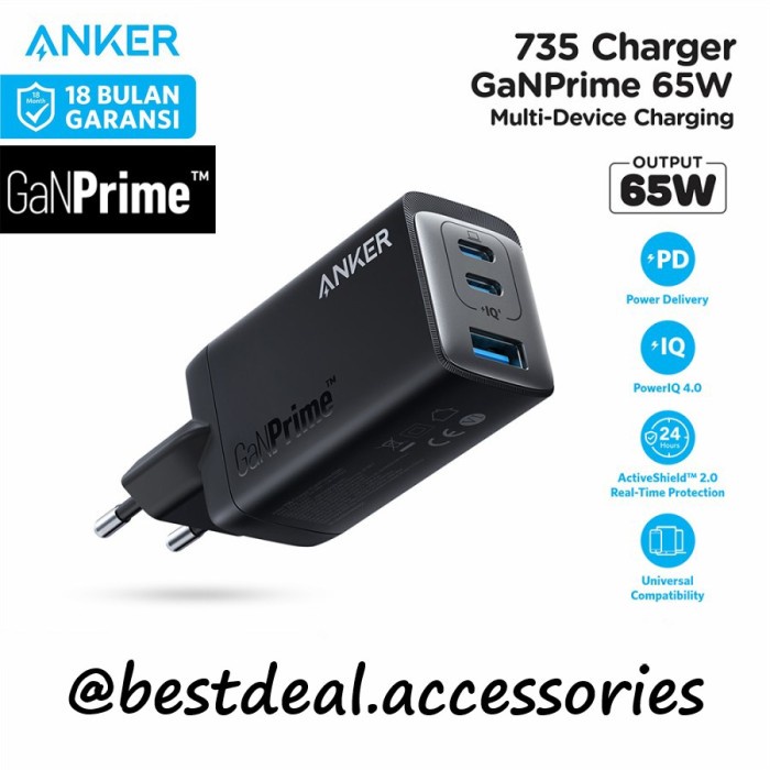 Terlaris Anker 735 Charger Ganprime 65W Usb-C Usb-A Adaptor Pd Power Iq- A2668