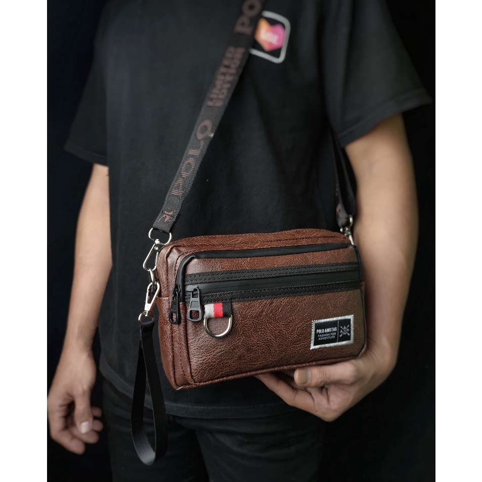 ✨Promo✨ Hari Ini Tas Selempang Dompet tas kulit PULeather Waterproof Original Polo Amstar Hand Bag C