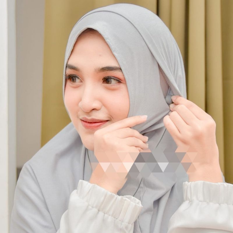 Pasmina new normal lubang telinga Instan Jersey