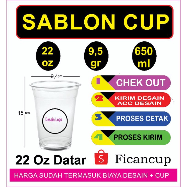 gelas cup 22 oz datar