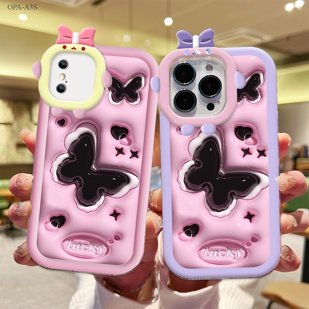 OPPO A3S A12E A7 A5S A12 A9 A5 A53 A33 A31 A92 A52 A93 A74 A54 A55 A77S 4G 2020 2021 Hp Casing Phone Case Softcase Untuk Pretty Lucky Butterfly Monster Kecil Sofcase Cassing Handphone Kesing