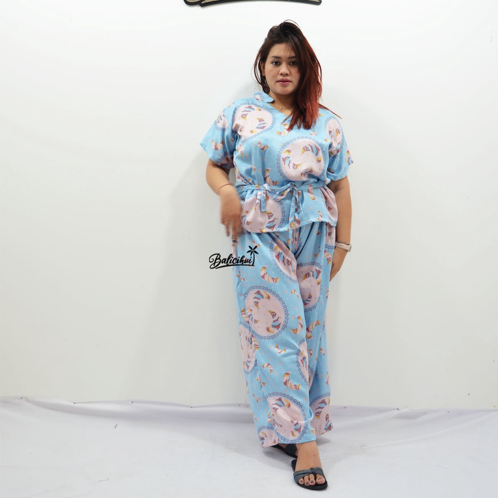 Balicihui Setelan Satin Jumbo Piyama Plus Size Baju Tidur Big Size Setelan Panjang Wanita