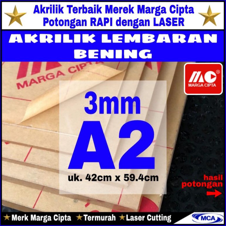 Promo 12.12 AKRILIK lembaran 3mm uk. A2 / Akrilik bening / Marga cipta / Acrylic