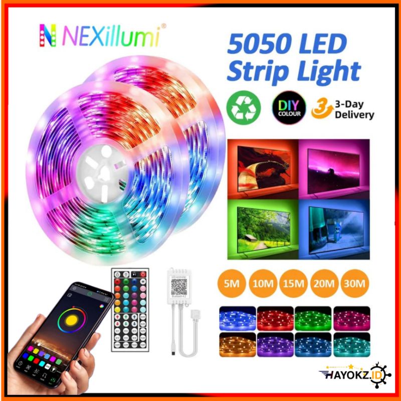 Lampu Smart Led Strip NEXillumi APP Sensor Suara Music RGB 3535 5M Aplikasi HP Bluetooth Wi-Fi 44 Ke