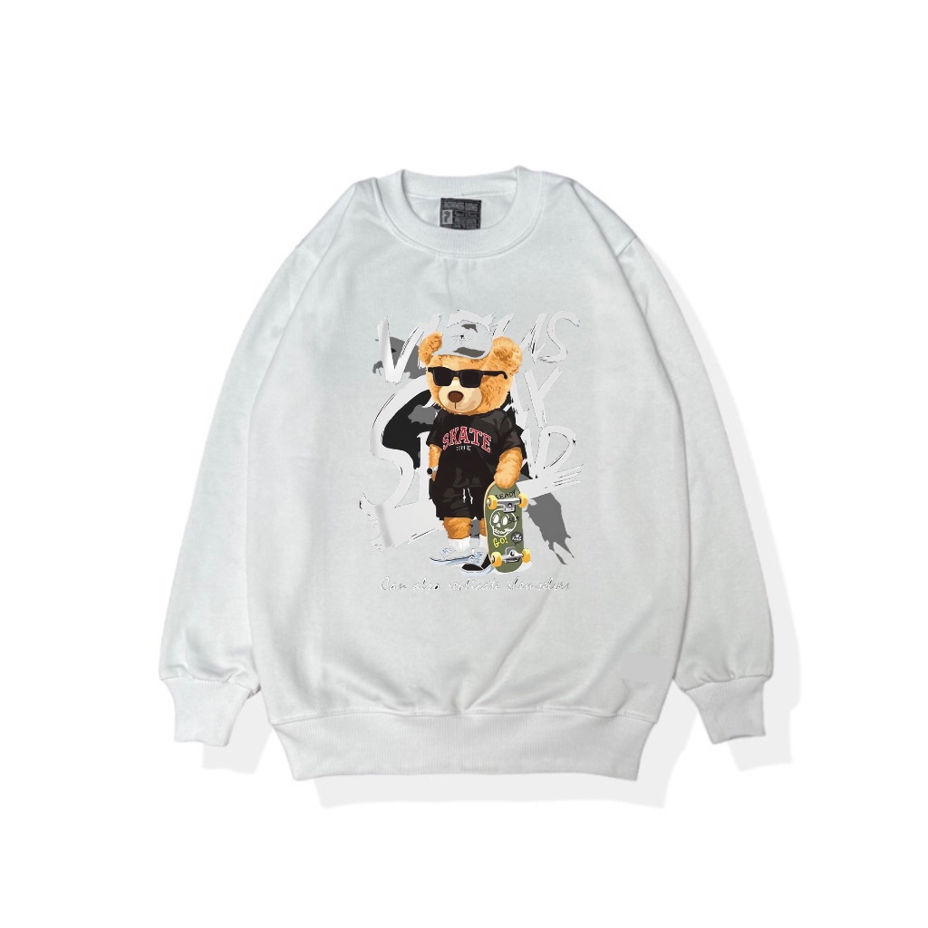 Crewneck Black Motif Simpel SKATE BEAR  Sweater Pria dan Wanita Premium Quality Distro