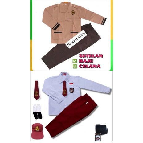 Paket komplit Seragam sekolah cowok SD merah putih dan pramuka kelas 1-6 sd