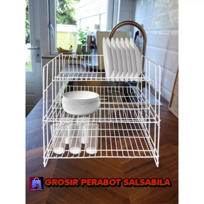 Terlaris Rak Piring Susun 3 Besi Putih Dragon,Rak Piring Wastafel Susun 3 Besi
