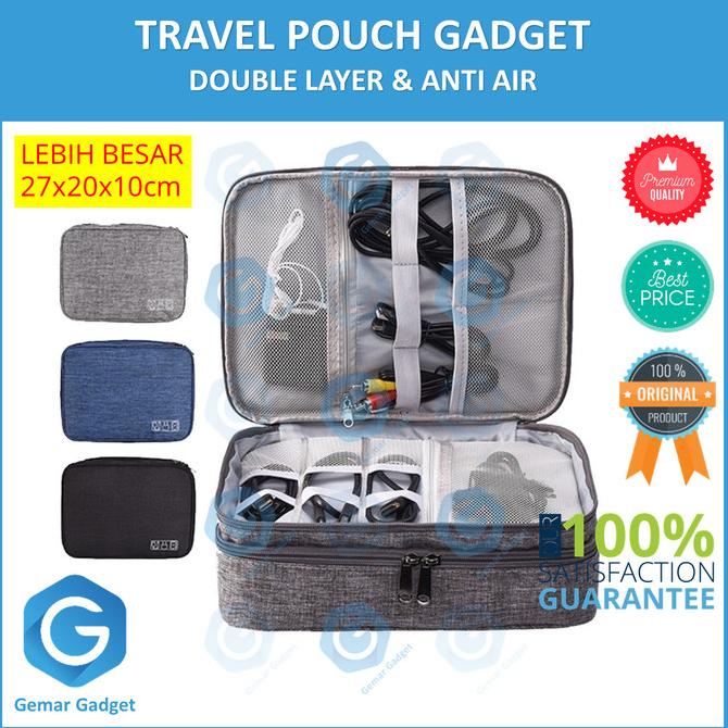 Travel Pouch Gadget Organizer Double Layer Tas Kabel Charger Usb Hp