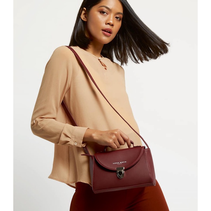 PROMO TAS SELEMPANG WANITA SOPHIE MARTIN PARIS NEO BIRDY BAG KULIT MAROON TERMURAH