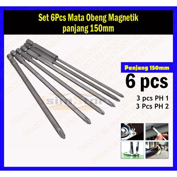 Set 6Pcs Mata Obeng Magnetik panjang 150mm