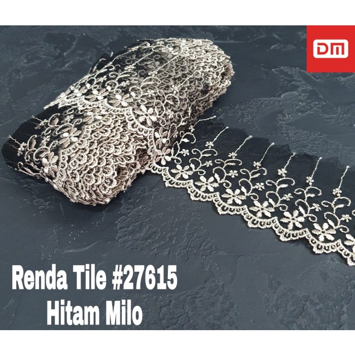 Terlaris #27615 Hitam Gold Renda Tile