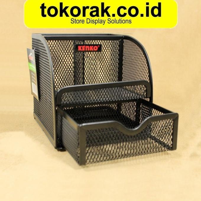 

TEMPAT PULPEN KERANJANG KOTAK + LACI KENKO - KAWAT DESK SET PEN HOLDER