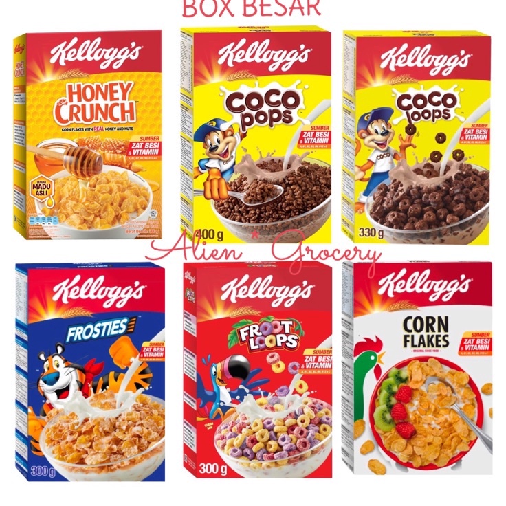 

Model Baru✺ PROMO!!! BOX BESAR Kellog Kellogs Kellogg Kelloggs Honey Crunch Corn Flakes Frosties Coco Loops Cocoa Pops Froot Loops BOX 275 300 330 360 400gr C83 ➡