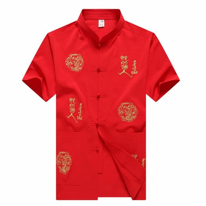 Best Sales Kemeja Cheongsam Pria Dewasa Baju Imlek Congsam Merah Putih Biru Murah Berkualitas