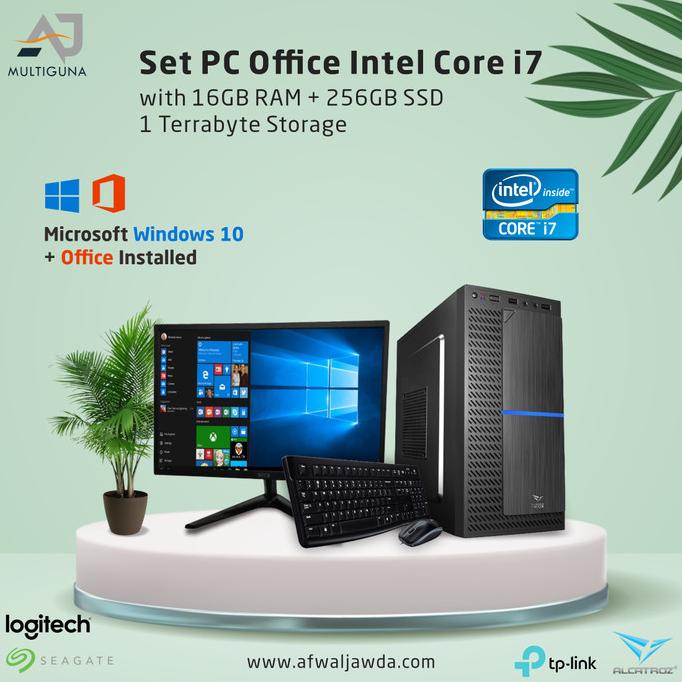 Set PC Komputer Intel Core i7 RAM 16GB SSD Rakitan Office