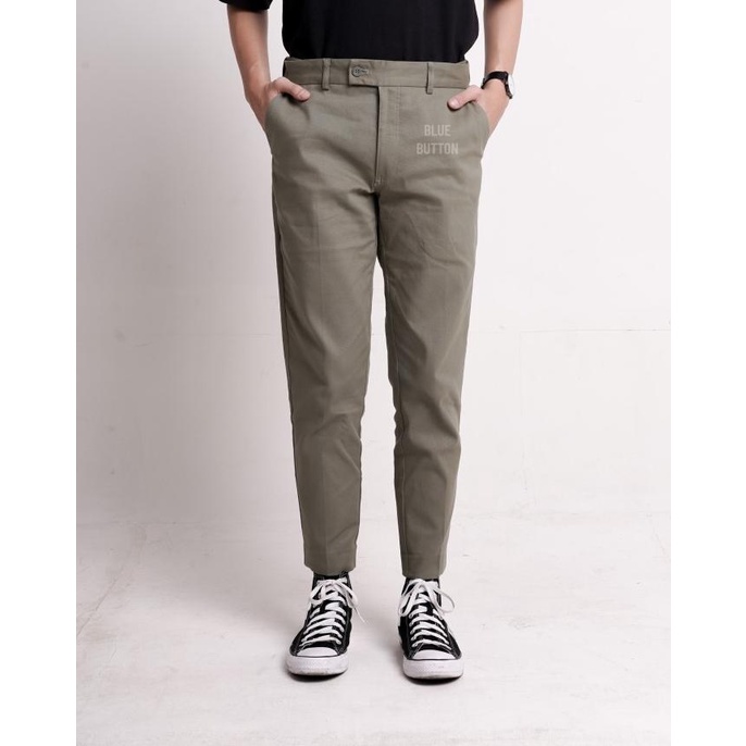 BlueButton Smart Chino Ankle Pants Slim Fit Celana Chino Pria - Sage