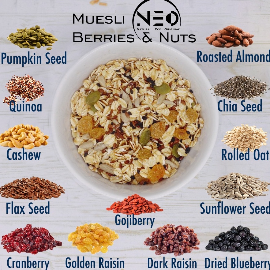 

み Muesli Superfood Neo 1kg - Sereal Sehat, Sarapan Praktis dan Lengkap - Muesli Diet わ