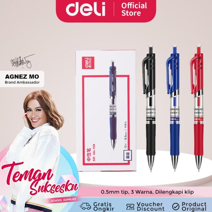 

Deli Gel Pen / Pulpen Gel Retracable 0.5Mm Isi 12Pcs/Box S01