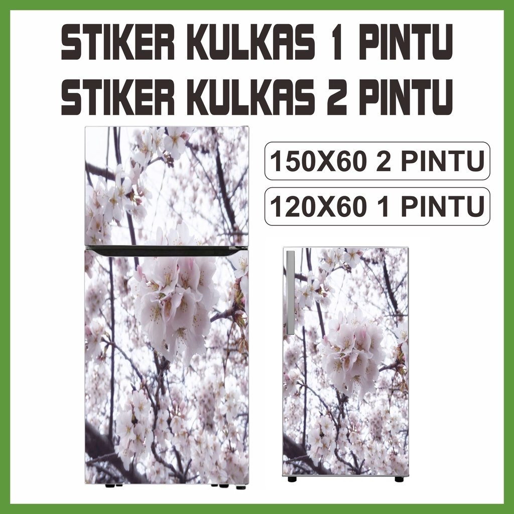 Stiker Kulkas 2 pintu full body Sticker Lemari es FullBody Motif Varian Bunga Sakura Waterproof