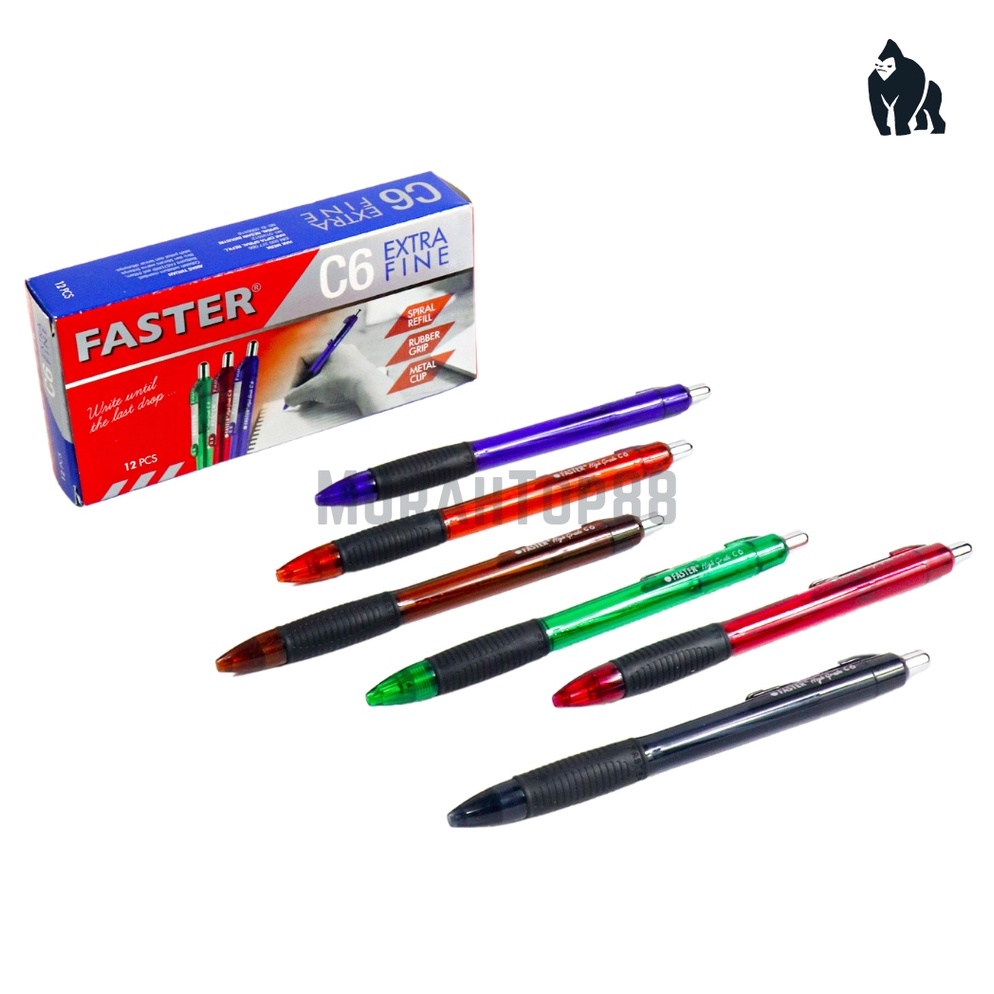 

[Miliki Segera] Pulpen Pen Faster C6 Extra Fine / Ballpoint Cetek Hitam Biru [1 BOX isi 12 PCS] AWW