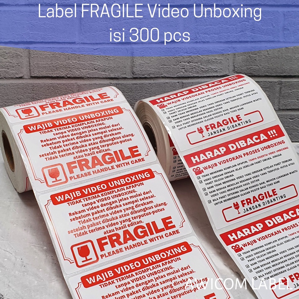 

Terbaru 1.1 Label Sticker FRAGILE Wajib Video Unboxing Stiker Perhatian Online Shop 80x50 isi 300 pcs