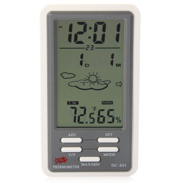 Terlaris Dc-801 Digital Hygrometer Temperature Calendar Lcd Clock Hygro Meter