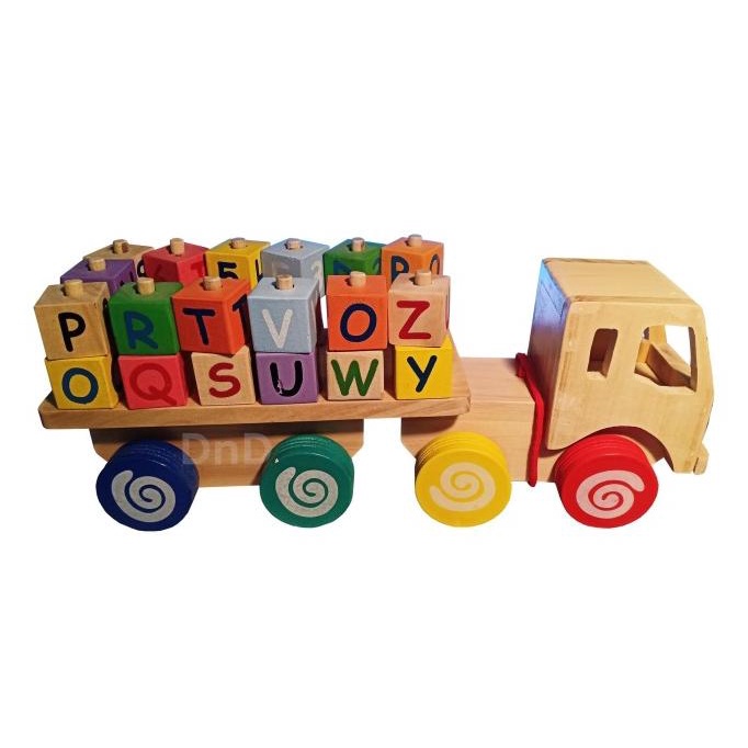 Mainan Edukasi Anak - Truk Alphabet Kayu Natural Wooden Alphabet Truck