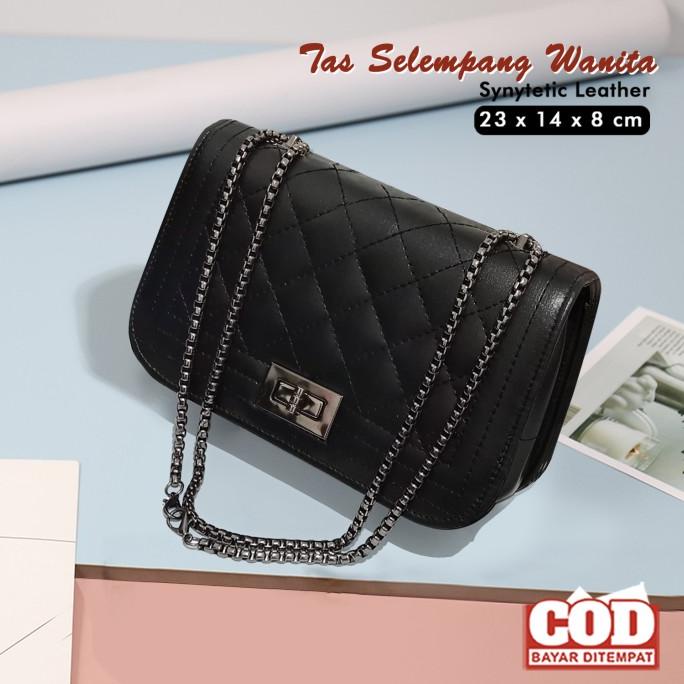 tas wanita tas selempang wanita sling bag tali rantai kulit sintetis