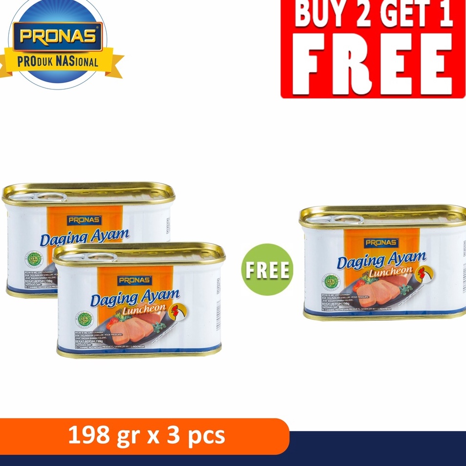 

[KODE PRODUK GISRK10069] Pronas Luncheon Ayam 198 g Buy 2 Get 1