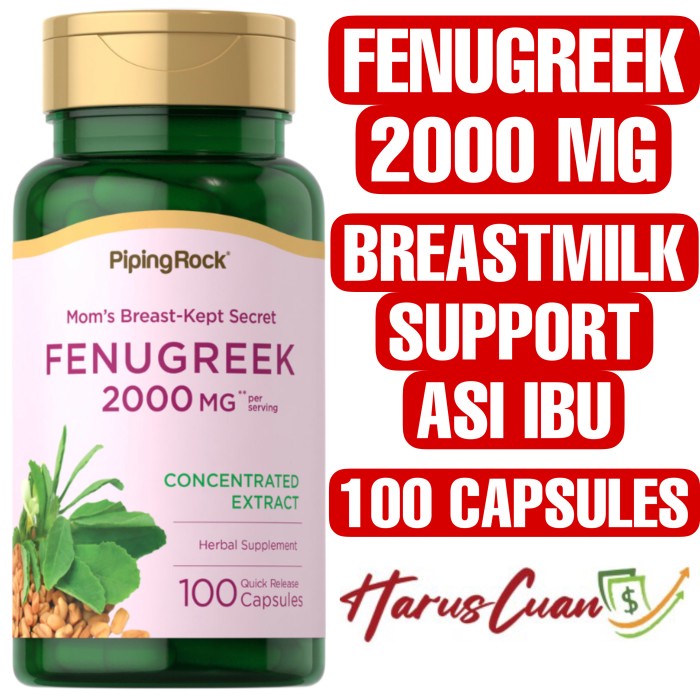 Terlaris Piping Rock Fenugreek 2000 Mg 100 Capsules Breastmilk Support Asi Ibu