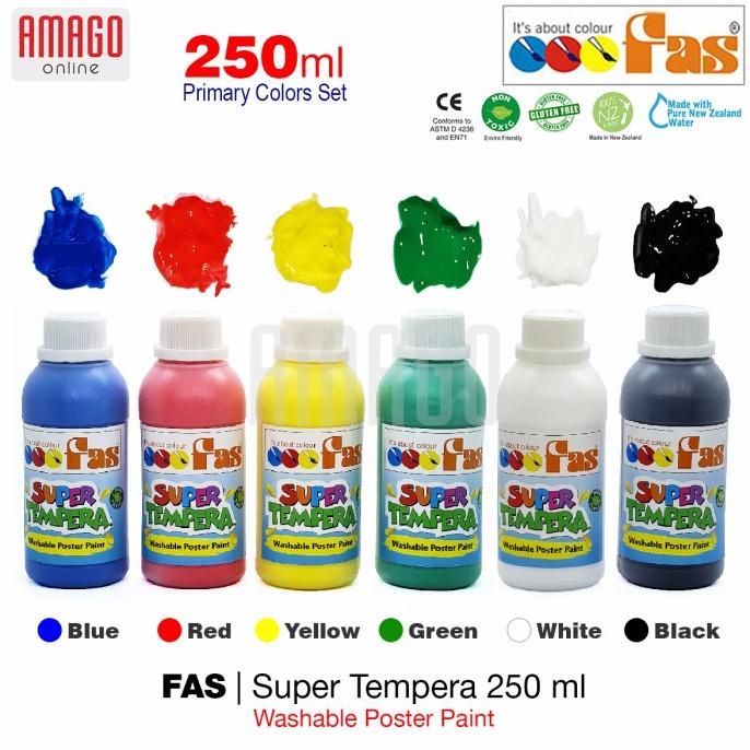 

PAKET 6 WARNA DASAR - FAS SUPER TEMPERA WASHABLE POSTER PAINT - 250 ml