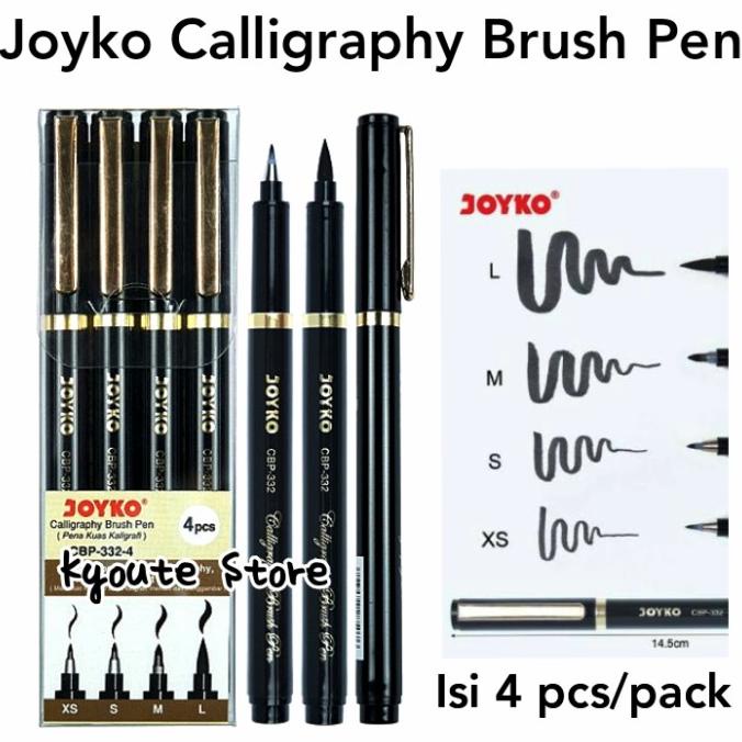 

Terlaris Joyko Calligraphy Brush Pen Black Ink 4 pcs Hand-Lettering Drawing Art SALE