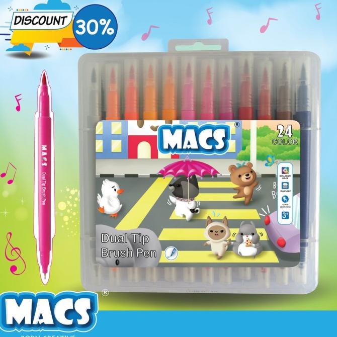 

Terlaris Spidol MACS Dual Tip Brush Pen Marker Color 24 Warna SALE