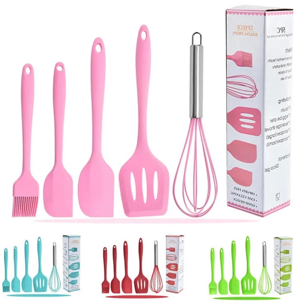 Siap Kirim Spatula Set Alat Masak 5 In 1 Sutil Scrap Kocokan Silicone/Silikon