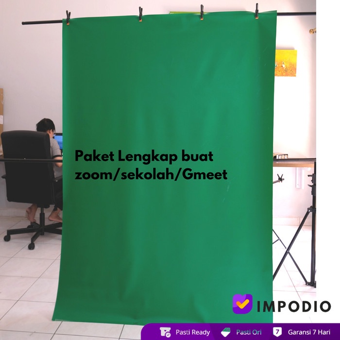 Terlaris Stand Bentuk T + Background Impodio Hijau Muda/Tua Free Jepit 4Pcs