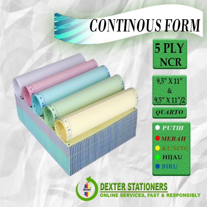 

Best Seller Continous Form 5 Ply Paperline / 5 Rangkap Dan 5 Rangkap Bagi 2