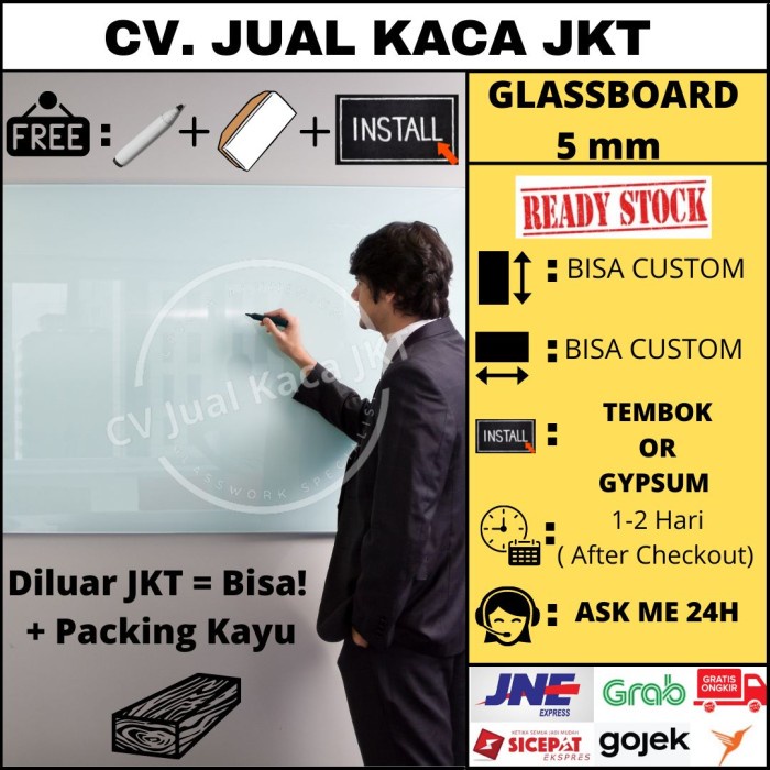 

Terlaris Glassboard 90X120 - Papan Tulis Kaca 90X120 - Glass Board Termurah 5Mm