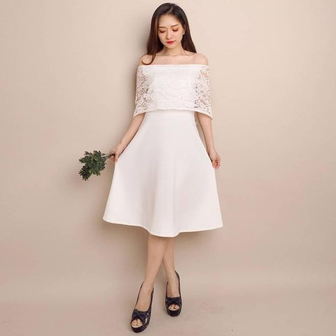 Popodress Real Pict Januera Dress (Ds-029) Brokat Import Scuba Tebal Adem Nyaman Discount