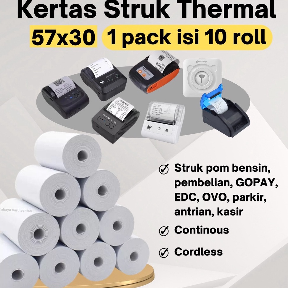 

STOCK TERBATAS K33 57x30mm,57x40mm,57x50mmKERTAS KASIR STRUK KERTAS THERMAL TERMAL EDC BRI PPOB BPLT CORELESS ⌆